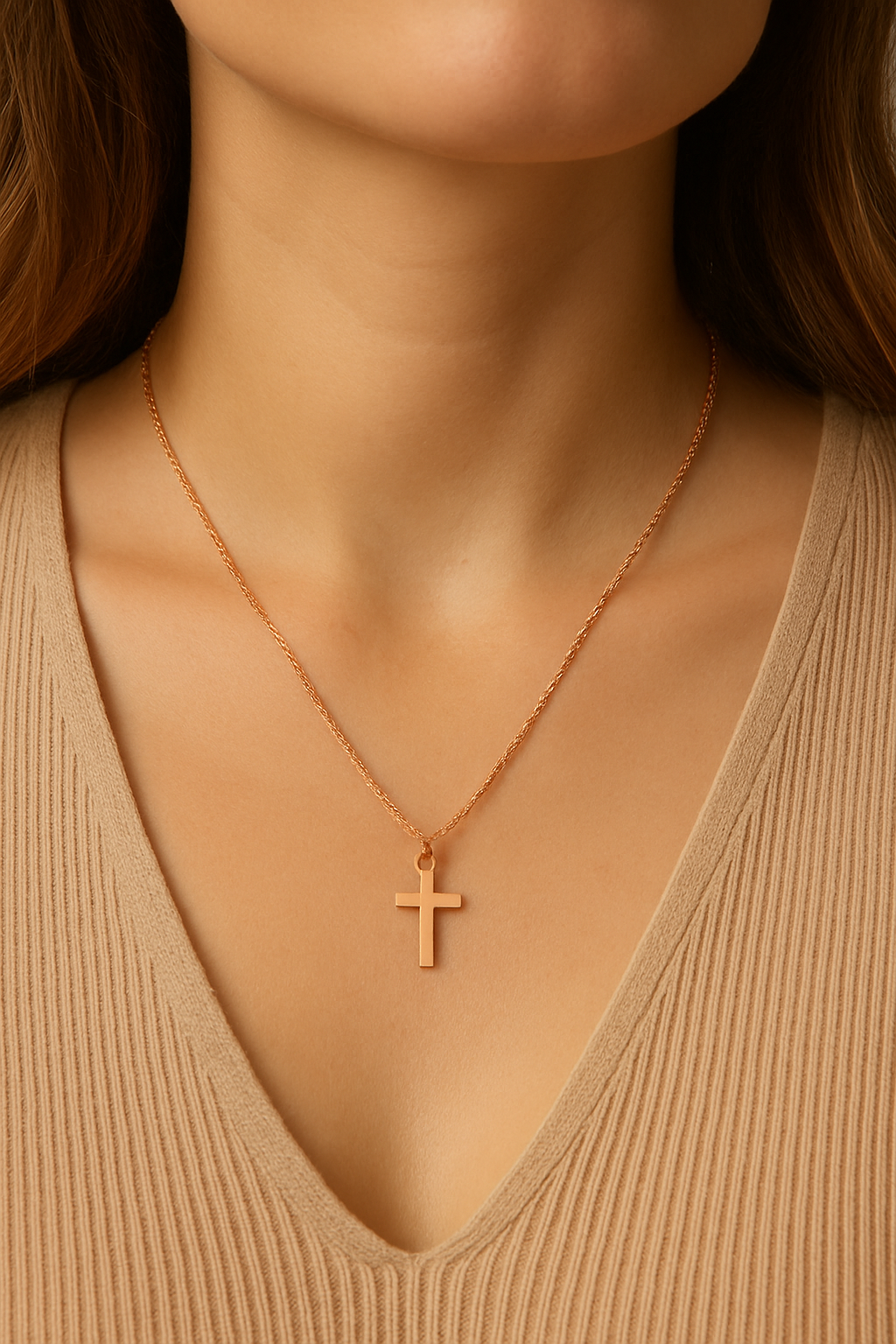 18K Rose Gold Plated Cross Necklace